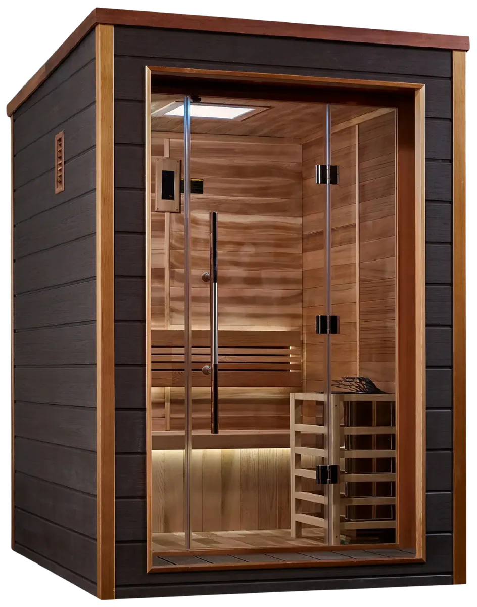 Golden Designs Narvik 2 Person Outdoor-Indoor Traditional Sauna (GDI-8202-01) - Canadian Red Cedar Interior (New)