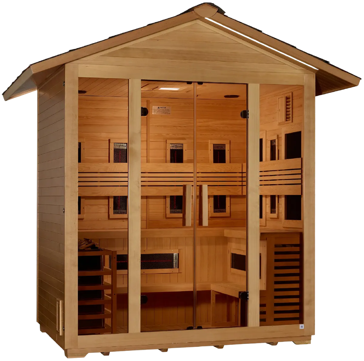 GoldenDesigns GDI-8125-01 Gargellen 5 Person Hybrid (PureTech Full Spectrum IR or Traditional Stove) Outdoor Sauna - Canadian Hemlock (New)